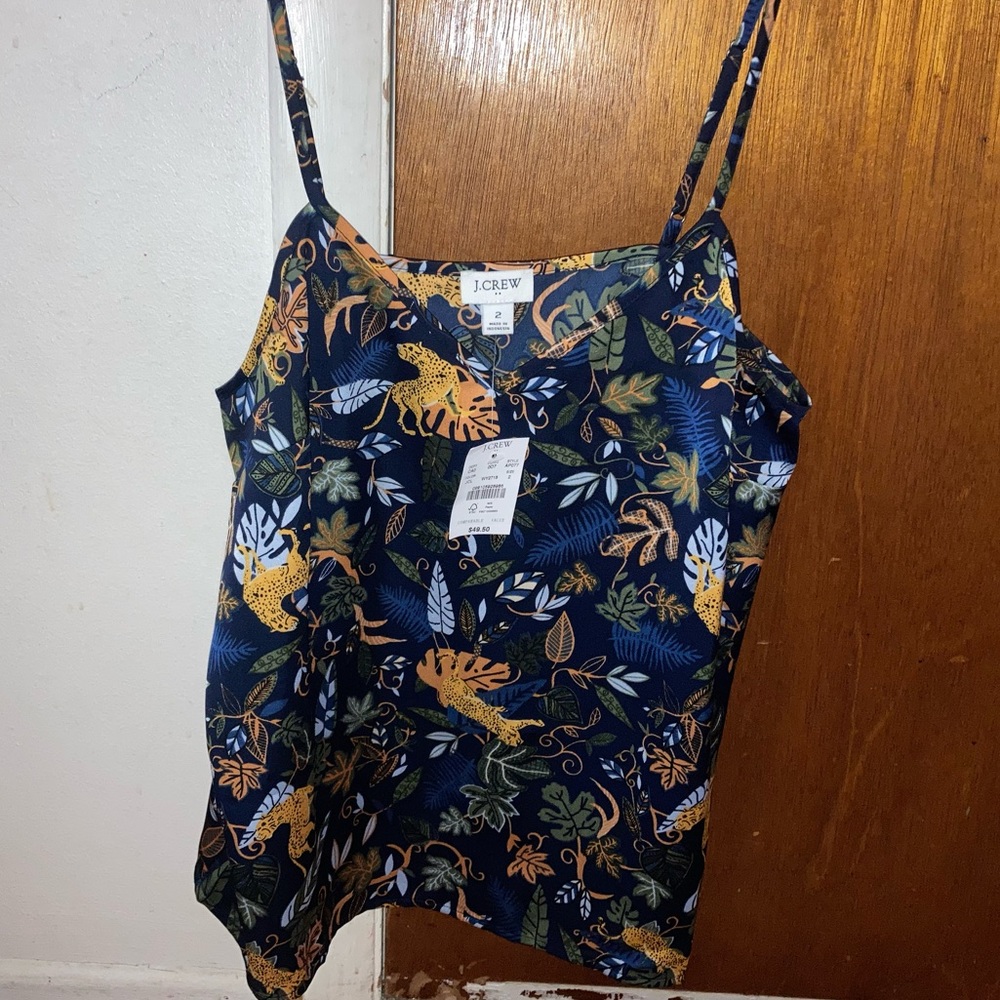 J. Crew Factory Navy Floral & Leopard Print Camisole women’s sz 2 NWT